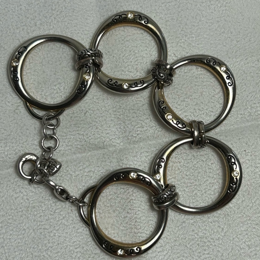 Brighton Covet Large Open Link Bracelet Silver Plated Faded Gold Tone Look 8" - Picture 5 of 12